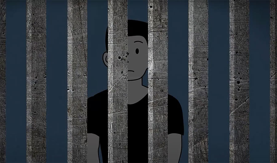 Ilustración de una hombre tras unas rejas de cárcel